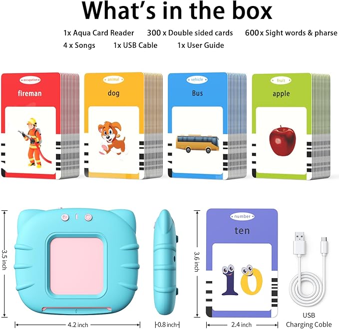 Kidzdo Toddler Audible Flash Cards with Music, Montessori Toys, Pocket Speech Therapy Toys, 600 Sight Words, Alphabet, Numbers 0-100, Phrase, etc, Learning Educational Gifts for 3 4 5 Years Kids