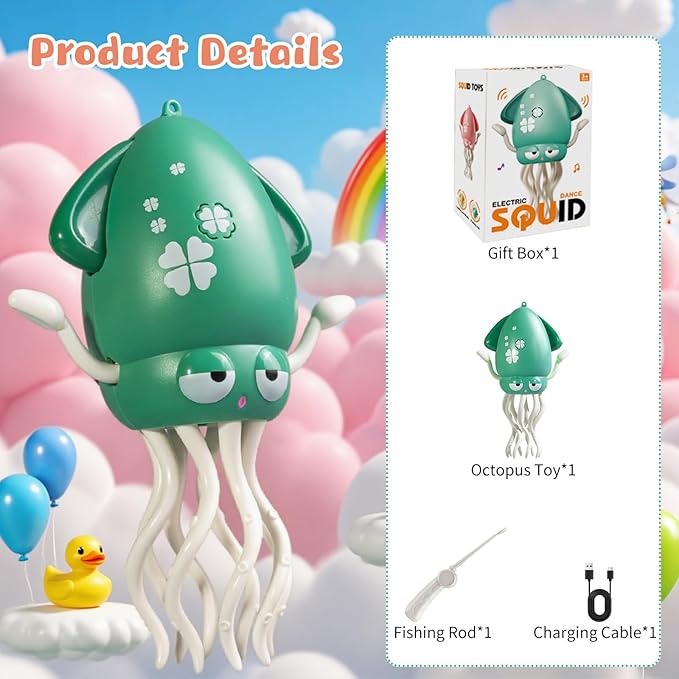 Baby Dancing Squid Toy, Electric Crawling Octopus Tummy Time Toy, Rechargeable Magic Dancing Music Squid Baby Toys for 3 4 5 Year Old Kids Boy Girl Birthday Gifts Christmas Stocking Stuffers
