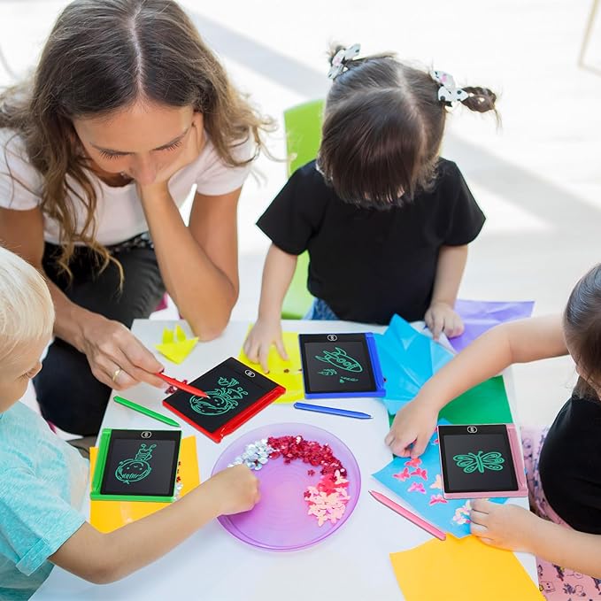 Zhehao 24 Pack LCD Mini Writing Tablet for Kids 4.5 Inch Doodle Board Bulk Erasable Reusable Electronic Drawing Pad Birthday Party Favors Goodie Bag Classroom Gifts(Blue,Pink,Green,Red)