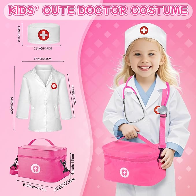 Doctor Kit for Kids Girls, Wooden Kids Dentist Play Set, Doctor Play Set Pretend Play Toys for Toddlers 3-5 , Realistic Wooden Medical Kit Role Play Set, Gifts for Boys Girls 3+ Years