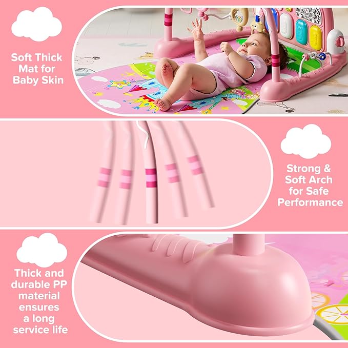 Baby Play Mat Kick and Play Piano Gym,Baby Floor Play Gym Tummy Time Mat,Baby Activity Mat with Music Lightsat and Sensory Toys Boy & Girl Gifts for Infant Newborn 0 to 3 6 9 12 Months (Pink)