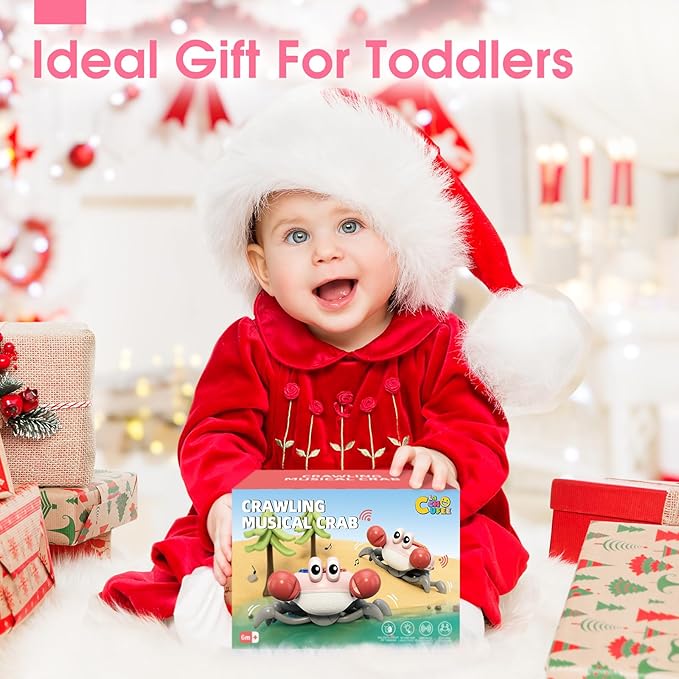 Musical Crawling Crab Baby Toy - Tummy Time Toys for 6-12 Months Boy Girl, Light-up Walking Dancing Moving Crab Toys for 1 Year Old Baby Educational Learning, Crawly Crab Gift for 12-18 Months Infant