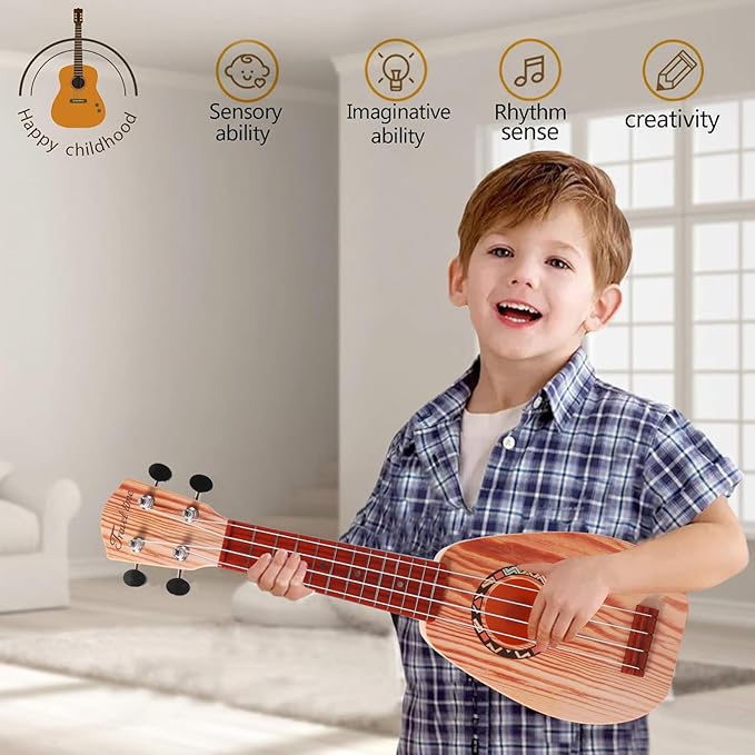 YOLOPARK 17" Kids Toy Guitar for Girls Boys, Mini Toddler Ukulele Guitar with 4 Strings Keep Tones Can Play for 3, 4, 5, 6 7 Year Old Kids Musical Instruments Educational Toys for Beginner (Wood)