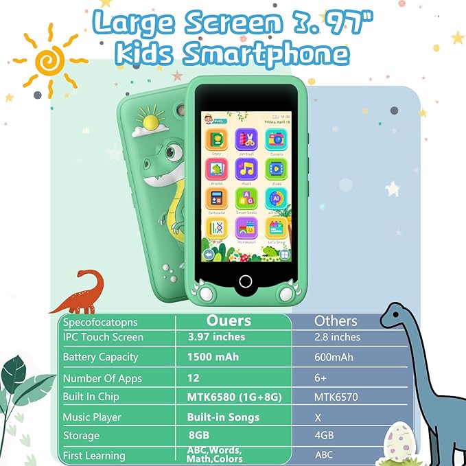Kids Smartphone Girls Toy 3.97" Touch Screen Toddler Phone Learning Toy Christmas Birthday Gift for Girls 3-12 Years Old, MP3 Music Player Kids Phone with Dual Camera