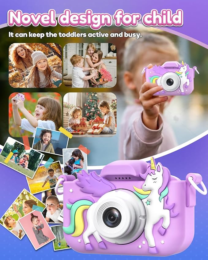 Seckton Kids Camera Toys for Girls Ages 3-8, Children Digital Video Camera with Protective Silicone Cover, Christmas Birthday Gifts for 3 4 5 6 7 8 Year Old Girls with 32GB SD Card