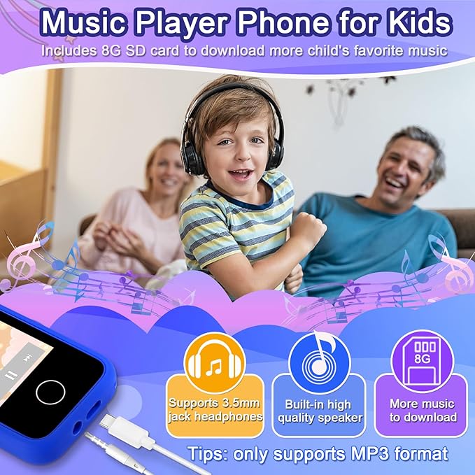 Kids Phone for Boys, Christmas Birthday Gifts for Boy Girl Age 3-10 Kids Toys Cell Phone, 2.8" Touchscreen Toddler Learning Play Toy Phone with Dual Camera, Game, Music Player, 8GB Card Blue