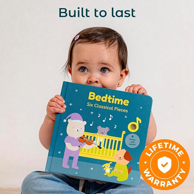 Cali's Books Bedtime Musical Book for Babies and Toddlers 1-3, USB-C Rechargeable, Headphone Jack, 6 Classical and Relaxing Pieces, Sound Book for Sleep & Relaxation