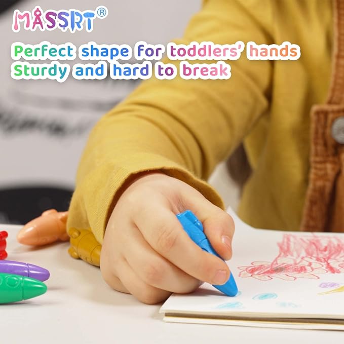 24 Colors Space Crayons for Toddlers Age 1-3, Non-toxic Mess Free Unbreakable Crayon Gifts, Easy to Hold Washable Crayons, Safe Coloring Gifts for Babies and Children