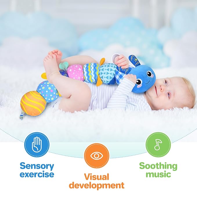 KMUYSL Baby Toys 0-6 6-12 Months, Sensory Music Animal Stuffed Toy for 0 1 2 3 4 5 6+ Months, Plush Toy with Crinkle and Rattles for Infant Newborn, Tummy Time Toys Gifts for 0-3-6-12 Month