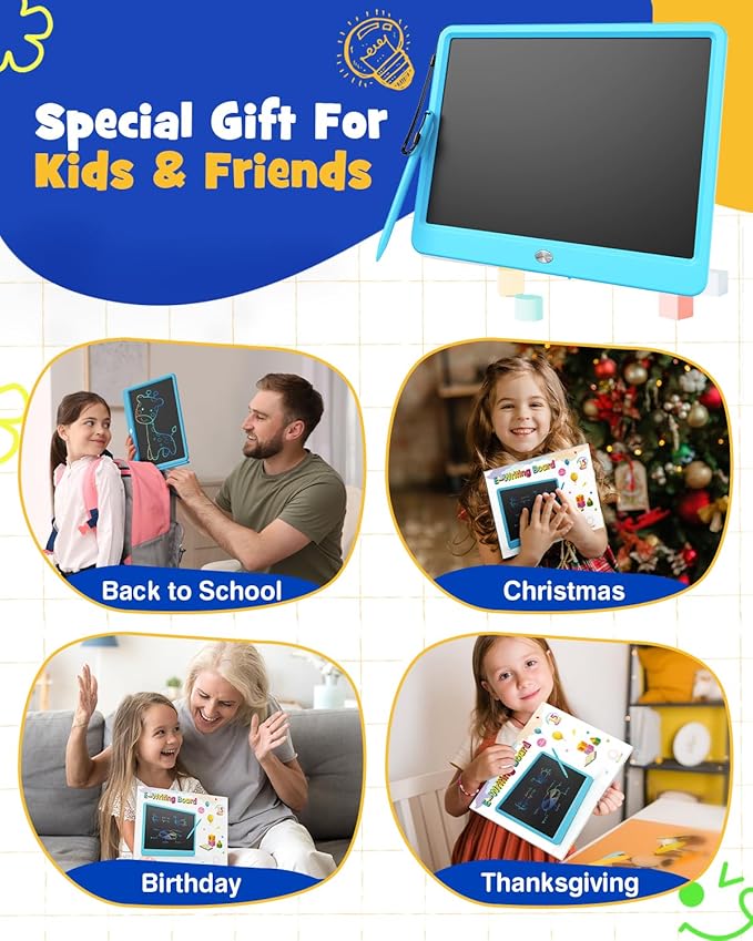 ORSEN LCD Writing Tablet 12 Inch, Colorful Doodle Board Drawing Tablet, Erasable Reusable Writing Pad, Educational for 3-8 Year Old Girls Boys(Blue)