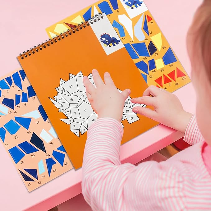 TPQKA Crafts for Kids Ages 4-8 Sticker Paint Books 6 Pack Number Sticker Books for Kids Girls Boys Halloween Christmas Party Favor, Road Plane Travel Activity Books