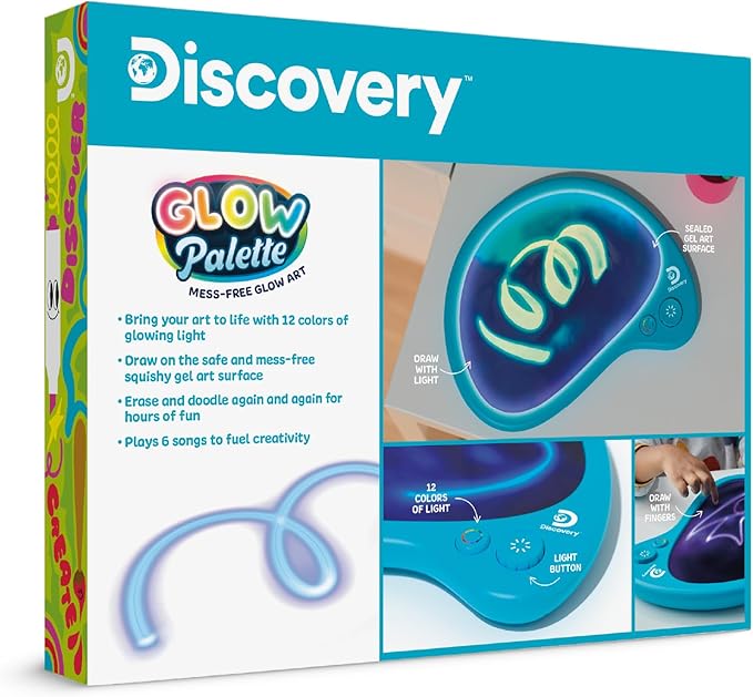 Discovery™ Mess-Free Glow Palette - Interactive Light-Up Art Pad with 12 Colors & Musical Play| Painting & Drawing Tablet| Travel Art Activity Kit| Arts & Crafts Toy for Kids Boys Girls Ages 4+