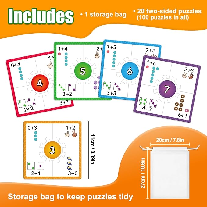 Torlam Addition and Subtraction Puzzle Cards Math Manipulatives Kindergarten Math Games for Kids, Homeschool Supplies Classroom Must Haves Preschool Learning Games Flash Cards Puzzles Toys