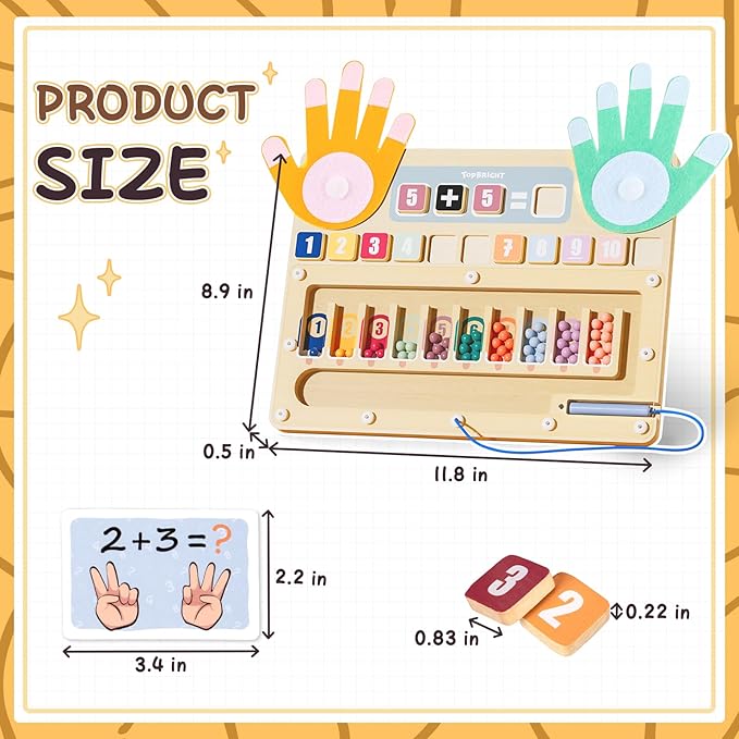 TOP BRIGHT Montessori Learning Toys for 3 4 5 + Year Old, Magnetic Beads Sorting Matching Toys for Boys Girls Birthday Gifts, Finger Math Addition & Subtraction