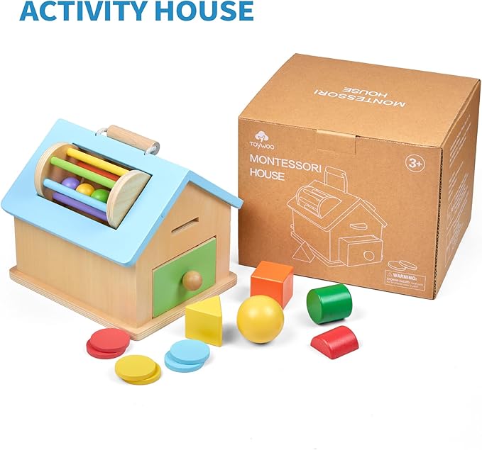 Montessori Toys for 1 2 3 Years Old Boys and Girls 5 in 1 Wooden Baby Drop Toys,Woode Shape Sorting and Stacking Learning Toys for Toddlers Wooden Toy for Kids Age 12 Months Gift for Kids