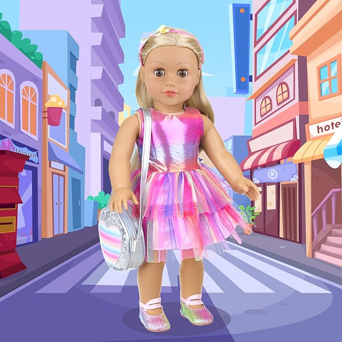 ZITA ELEMENT 18 Inch Doll 14 Pcs Accessories Makeup Set with Dress for Generation Doll Makeup Beauty Set for Girl Doll(No Doll), ZT-AG-HZP-14B