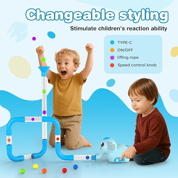 STEM Air-Powered Building Toys for Kids Ages 3 4 5 6 7 8+β Educational Air Tubes Toy& Turbine Set with 30 Foam Balls β Rechargeable Construction Kit for Boys & Girls β Fun Science Gift for Teens