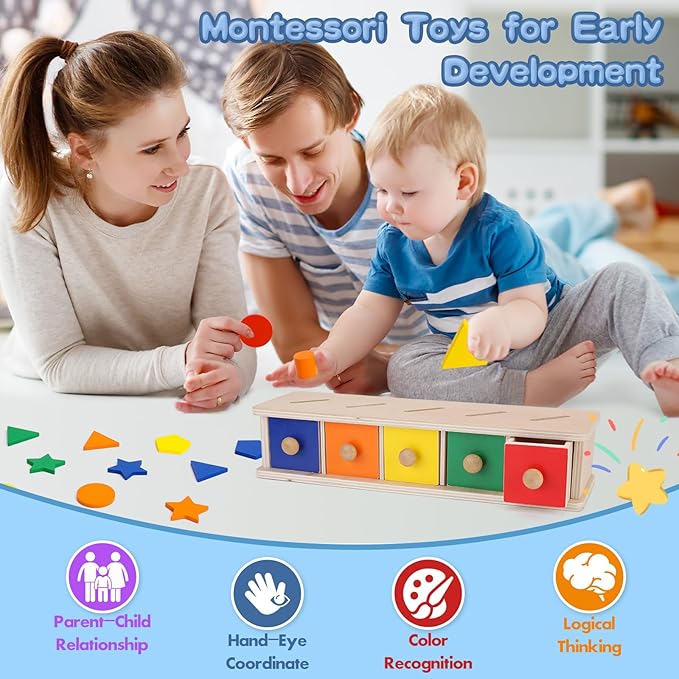 Montessori Toys Wooden Color & Shape Sorter Toys for Toddlers 1-3, Matching Box Sorting Blocks Manipulatives Preschool Learning Educational Toy for 1 2 3 4 Year Old Boy Girl Kid Gifts