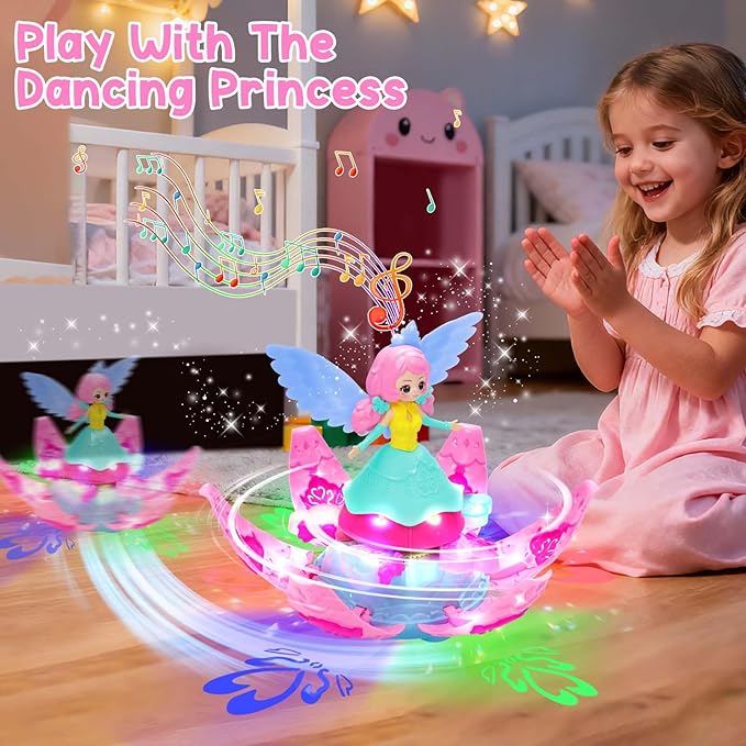 Princess Girl Toys for Toddlers Birthday 1 2 3 4 Year Old Girls with Lights up and Sounds, 360°Freedom and Operated Automatic Bump Dancing Princess Interactive Spin Robot Toys