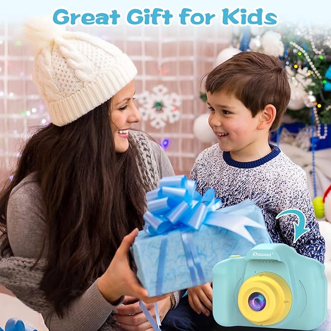 PROGRACE Kids Camera with 32GB SD Card, HD Digital Video Camera for Toddlers, IPS HD Screen, Birthday for Boys and Girls Ages 3-12 – Blue