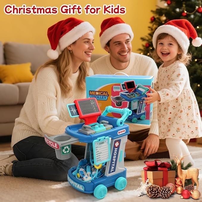 Doctor Kit for Toddlers 3-5 Fun Kids Doctor Play Set for 2 3 4 5 Year Old Girls Boys Dress Up Toys with Cart Costume and Stethoscope Dentist Vet Toddler Pretend Play Toys for Christmas Birthday Gifts