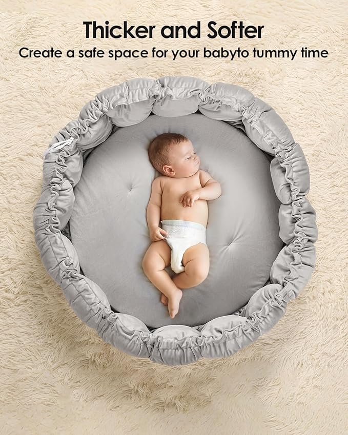 5-in-1 Convertible Baby Gym Play Mat with Hanging Toys, Soft Padded Baby Lounger & Ball Pit, Plush Tummy Time Mat for Newborns to Toddlers, Machine Washable, Gray