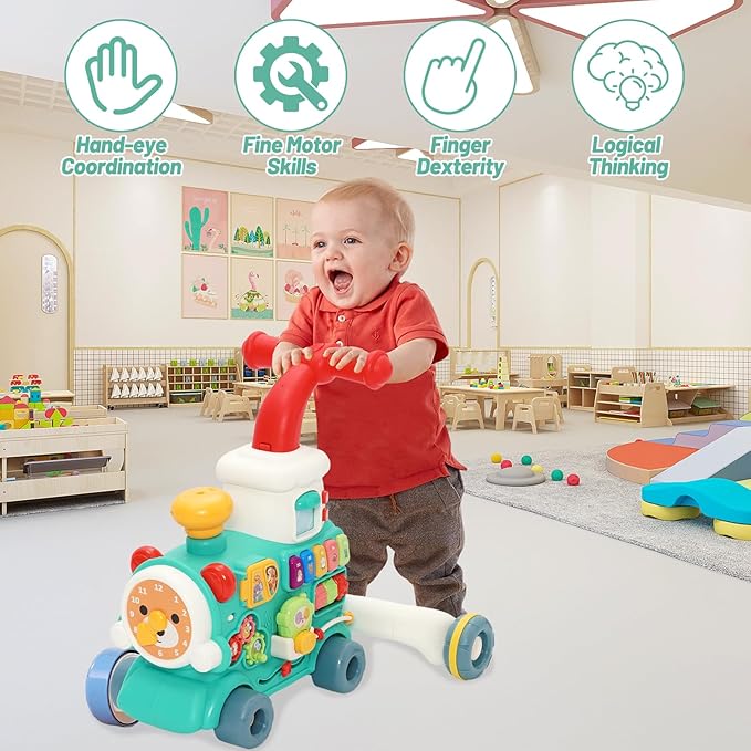 3 in 1 Baby Walker Activity Center Learning Fist-Step Push Toys, Sit-to-Stand Learning Walker Early Educational with Music Panel for Infant Toddler 6+ Months
