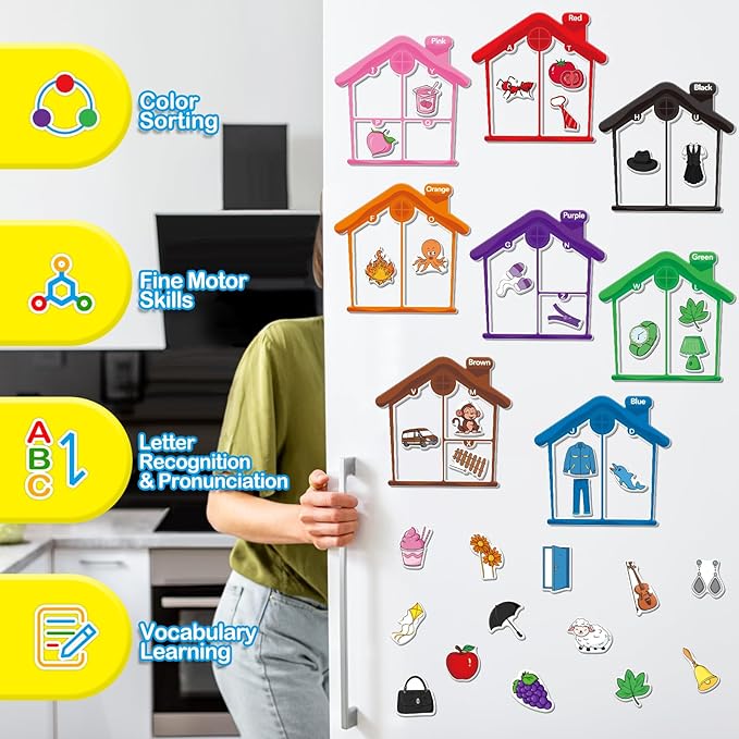 Torlam Magnetic Color Sorting Toys Alphabet Games Learning ABC Letter Recognition Color Shape Matching Fridge Magnets for Kids, Preschool Learning Activity Toddler Magnets for Refrigerator Whiteboard