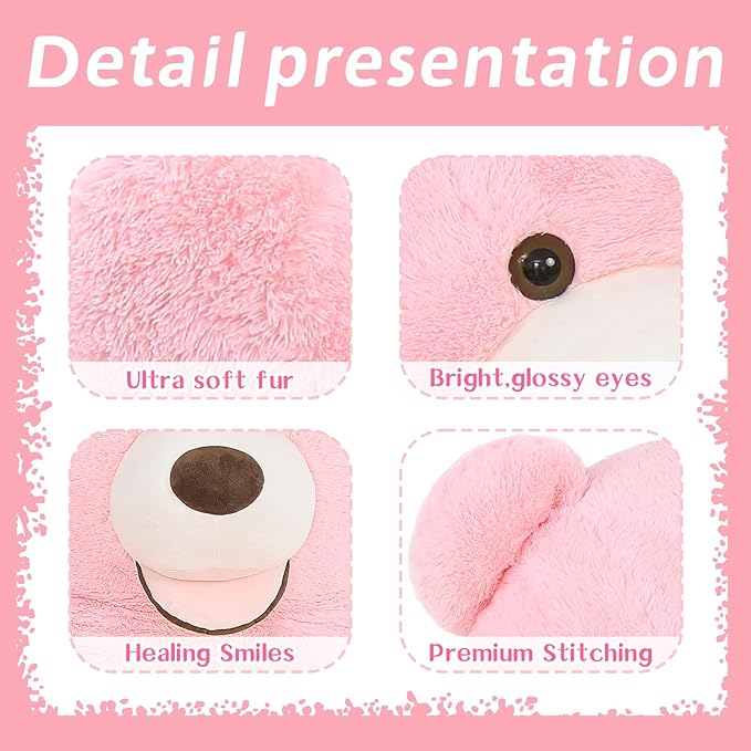 MaoGoLan Giant Pink Teddy - 6ft Stuffed Animal, Smiling Face, Large Plush - Life Size Gift for Valentines Day, Anniversary, Birthday