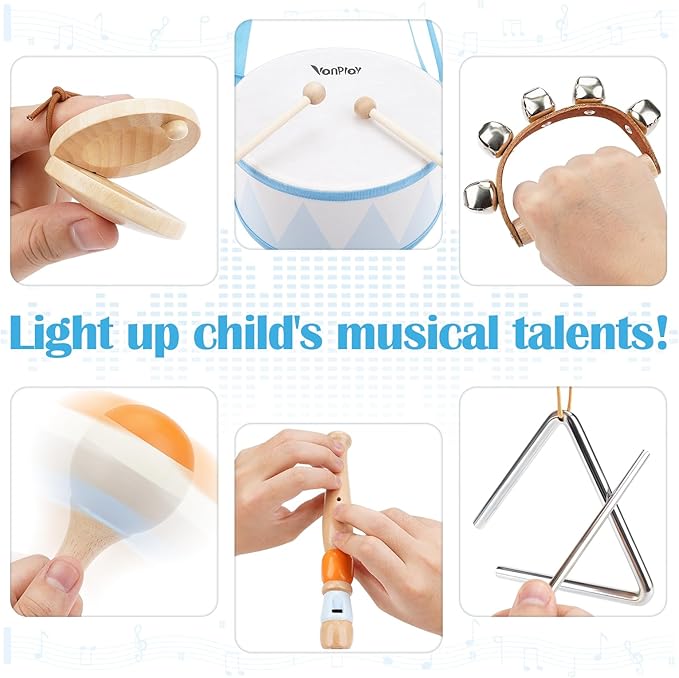 Drum Set for Boys - Toys for 2 3 Year Old Boy Birthday Gifts - Wooden Montessori Musical Instruments for Toddlers 2-4, Preschool Musical Toys with Snare Drum for Kids Age 3-5