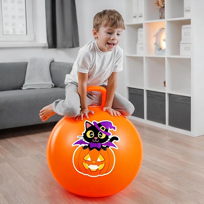 ZOOJOY Hopper Ball for Kids Aged 3-8, 18In Bouncy Balls with Handle, Orange Inflatable Hoppity Hop Ball, Indoor Outdoor Active Jumping Hopping Toys for Boys Girls