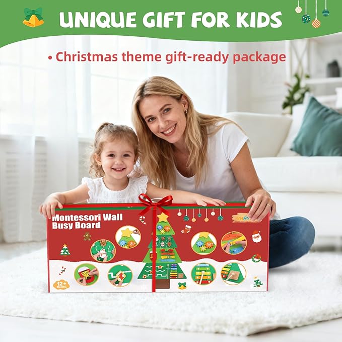 Wooden Montessori Wall Busy Board, Sensory Wall Panel for Kids, Toddler Interactive Learning Toy Activity Center Playroom Must Haves, Ideal for Homeschool Classroom Nursery Waiting Room