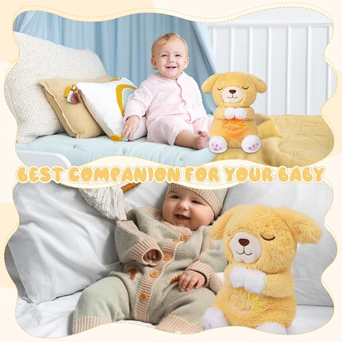 Breathing Stuffed Animal, Stuffed Dog Toy, Soothing Sound Machine with Music Lights & Breathing Motion for Kids Boys Girls