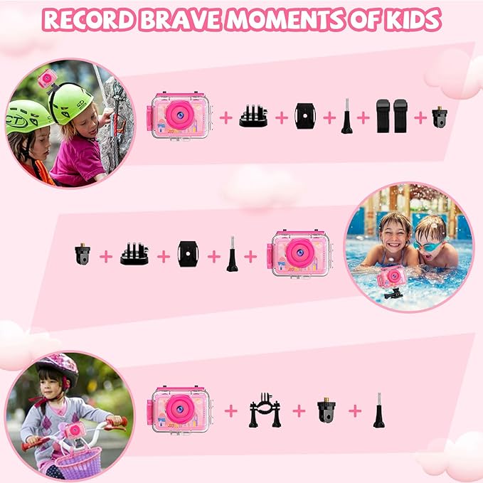 PROGRACE Kids Digital Waterproof Camera - 2025 Upgrade Underwater Camera Birthday Gifts for Girls Children Action Cameras with 32GB SD Card, Pool Toys for Kids Age 4 5 6 7 8 9 10 12