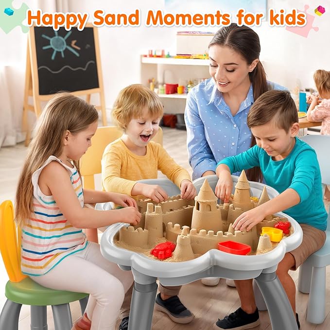OCATO Kids Toddler Table and Chair Set: Sensory Activity Tables with Rabbit Chairs and Large Marble Run Building Blocks Storage All in One Play Sand Water Table 3 4 5 6 Year Old Boy Girl Toys Gifts