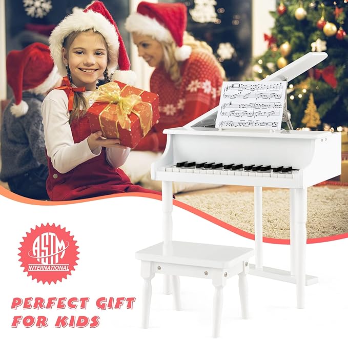 30-Key Kids Piano Keyboard, Mini Grand Piano for 3 Years+, Toddler Musical Instrument with Stool & Removable Music Stand, Wooden Baby Music Toys Gifts for Beginners, Girls & Boys