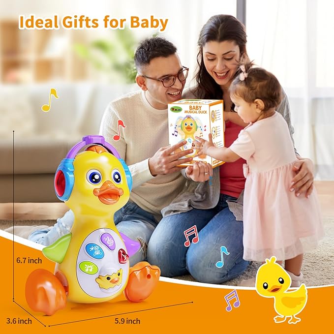 Dancing Duck Baby Toys 6-12 Months Developmental, Musical Crawling Infant Tummy Time 3 4 5 6 7 8 9 10 11 12 18 Month Boy Girl Moving Light Up Toddler Learning Activity Easter Birthday Gift