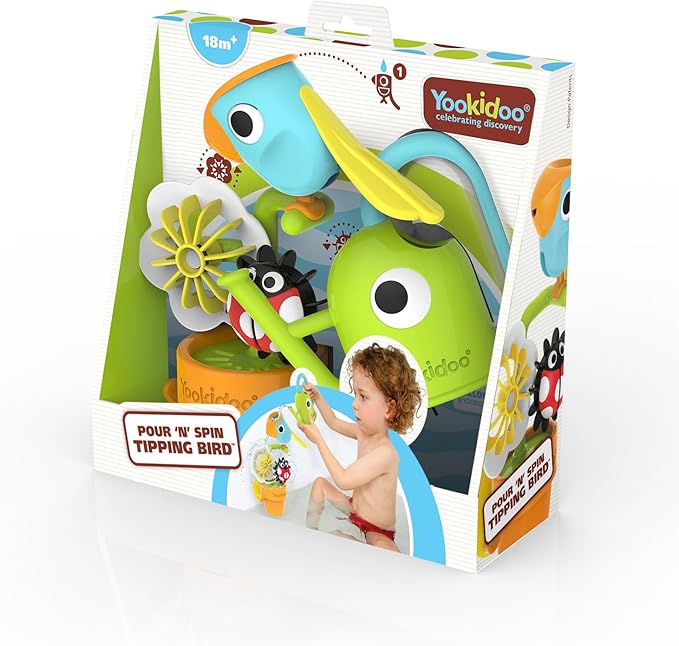 Yookidoo Watering Can Baby Bath Toy (Ages 1-3) Spinning Lady Bug & Tipping Bird Toy With 3 Moving Pieces (Mold Free) - Attaches To Tub Wall For Easy Toy Holder and Storage - For Toddler Bath Time