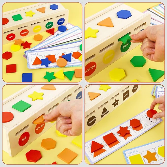 LovesTown Wooden Shape Sorting Box Montessori Learning Toy for Toddlers Early Educational Sorting and Matching Game