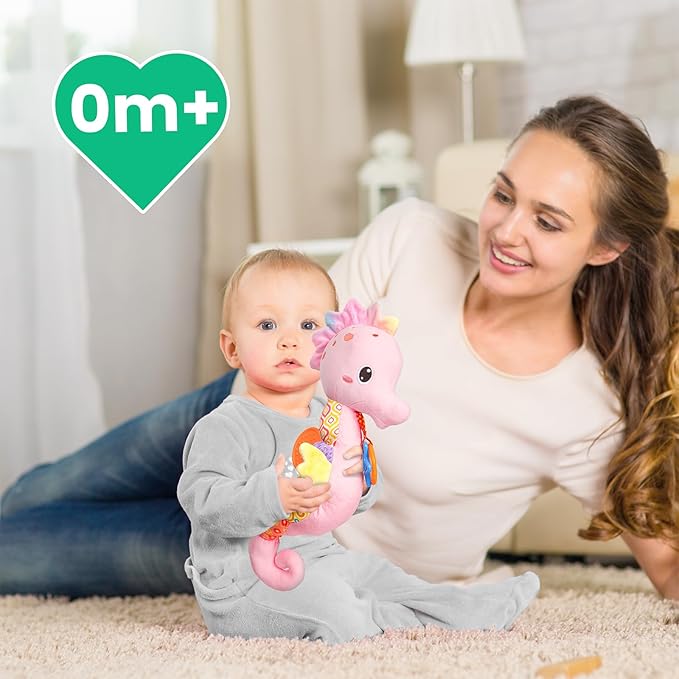 Sumobaby Infant Baby Musical Stuffed Animal Activity Soft Toys with Multi-Sensory Crinkle, Rattle and Textures, for Tummy Time Newborn 0-3-6-12 Months Girls,Seahorses, Pink