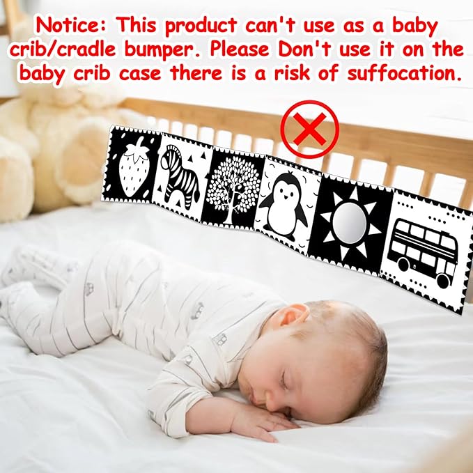 Thremhoo Black and White High Contrast Toys for Baby 0-3 3-6 Months Infant Tummy Time Soft Crinkle Book Mirror Sensory Toys 0 2 4 5 6 Month Old Babies Boy Gril Brain Development Newborn Shower