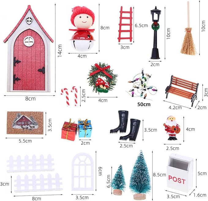 LOGOFUN Miniature Fairy Door Elf Gnome Set with Yellow Bell for Dollhouse Christmas Scene Decoration