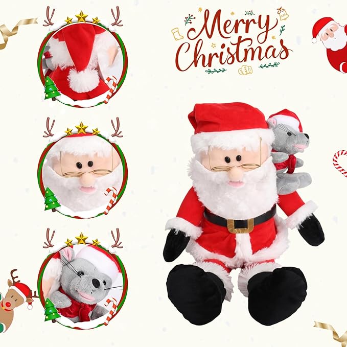 Christmas Dancing Santa Plush Interactive Toy, Dancing Singing Musical Santa Claus, Animated Christmas Plush Holiday Decorations for Kids Boys Girls Gifts