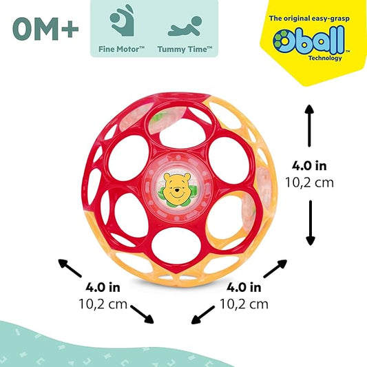 Disney Winnie The Pooh Oball Easy-Grasp Rattle by Bright Starts, Infant Toy in RedYellow, Age Newborn and up, 4 Inches