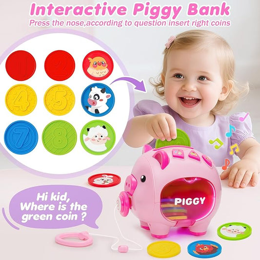 Piggy Bank for Kids, Toddler Toys for 1 Year Old Girl, Musical Number Counting & Color Learning Coin Bank, Baby 6-9-12-18 Months Interactive Toys, Christmas Birthday Gifts for Kids Girls Boys Age 1-3