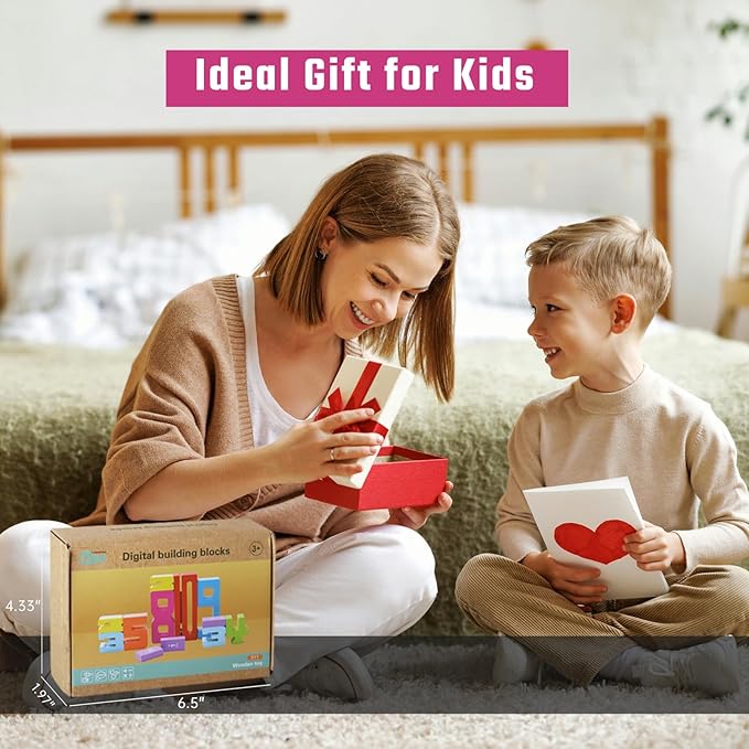 20PCS Wooden Number Building Blocks 1-10 - Montessori Math Stacking Number Blocks Toys with Counting Games, Bright Digital Building Blocks Friends of 10, STEM Learning Toys for Kids Ages 3-8