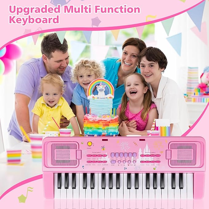 Kids Keyboard Piano, 37 Keys Keyboard Electric Digital Piano, Early Learning Educational Musical Toys Piano for Kids Toddlers Beginners with Music Stand, Microphone - Christmas Birthday Gifts, Pink