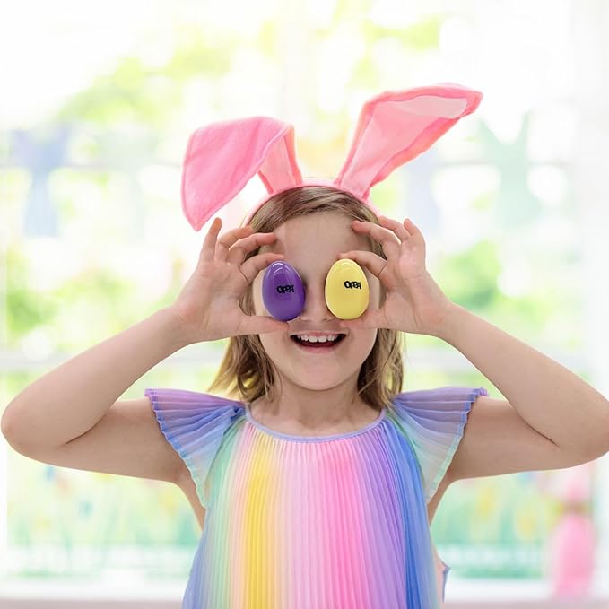 OPPA Colorful Plastic Egg Shakers 6 PCS and Rainbow Stacking Toy, Hand Percussion Musical Shaker, Wooden Rainbow Stacker Nesting Blocks, Educational Toy for Toddlers Baby Preschool Kids