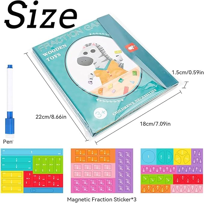 Magnetic Fraction Tiles, Magnetic Fraction Demonstration Book, Score Disk Demonstrator Math Puzzle Learning Building Block Set For Hands & Brain Use, Not Easy To Fall Off, 10 Brilliant Colors (B,2Set)