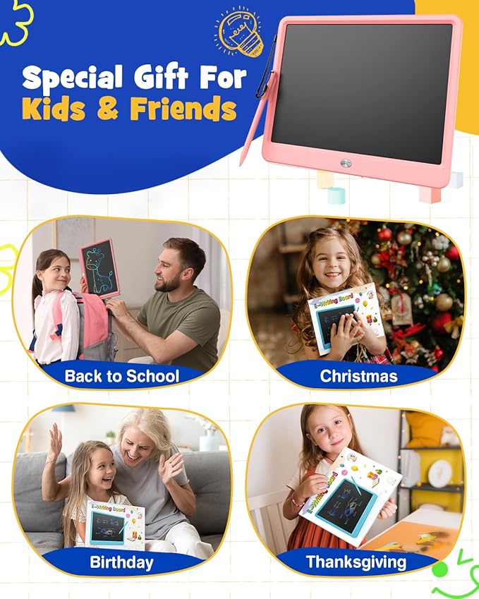 ORSEN LCD Writing Tablet 12 Inch, Colorful Doodle Board Drawing Tablet, Erasable Reusable Writing Pad, Educational for 3-8 Year Old Girls Boys(Pink)
